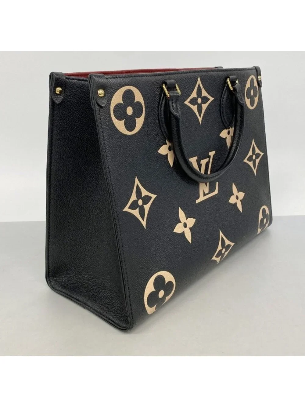 Louis Vuitton Tote Monogram Empreinte Bicolor On The Go MM Black Beige